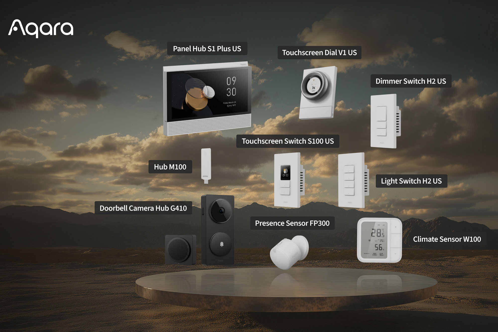 Akıllı ev, Aqara, CES 2025, Panel Hub S1 Plus, Dokunmatik Anahtar S100US, Dokunmatik Kadran V1, Işık Anahtarı H2, Karartma Anahtarı H2, Varlık Sensörü FP300, İklim Sensörü W100, Kapı Zili Kamera Hub G410, Hub M100, Matter