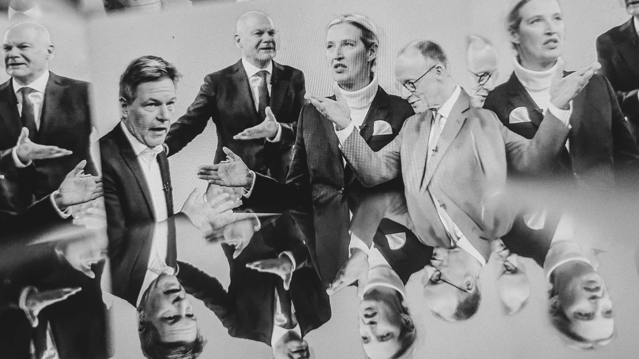 Alman Federal Seçimleri, ARD Wahlarena, Friedrich Merz, Olaf Scholz, Alice Weidel, Robert Habeck, Sahra Wagenknecht, Jessy Wellmer, Louis Klamroth
