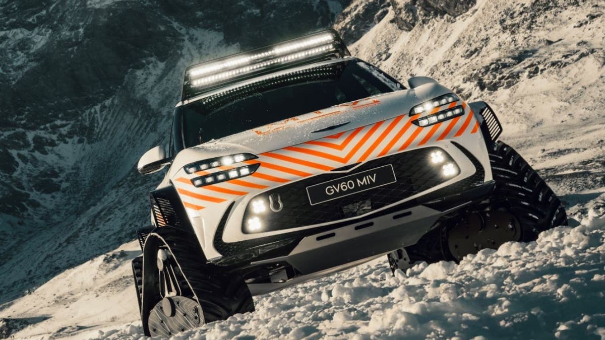 Genesis, GV60 Mountain Intervention Vehicle, MIV, electric vehicles, rescue operations, extreme environments, snow tracks, Garmin GPS, electric drivetrain, vehicle-to-load system, specialized applications, advanced automotive technology