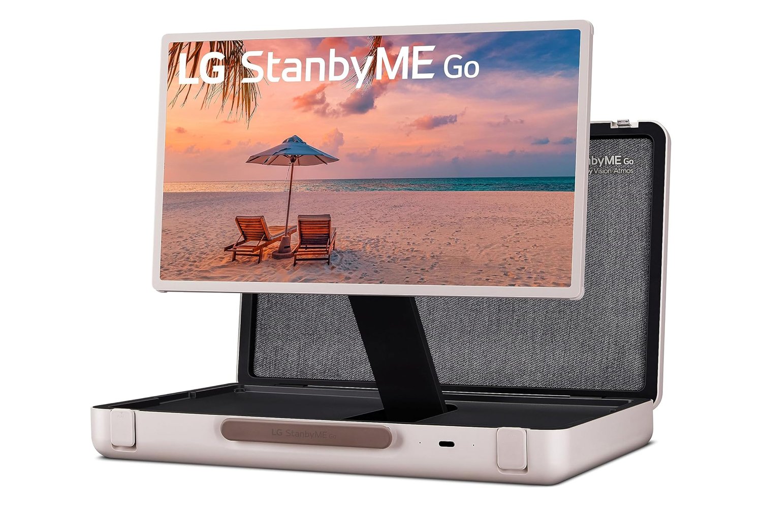 LG StanbyME Go, taşınabilir monitör, 27 inç ekran, Dolby Vision, Dolby Atmos, LG webOS, 300'den fazla LG kanalı, akış uygulamaları, Wi-Fi, ayarlanabilir ekran, katlanabilir kasa, uzaktan kumanda
