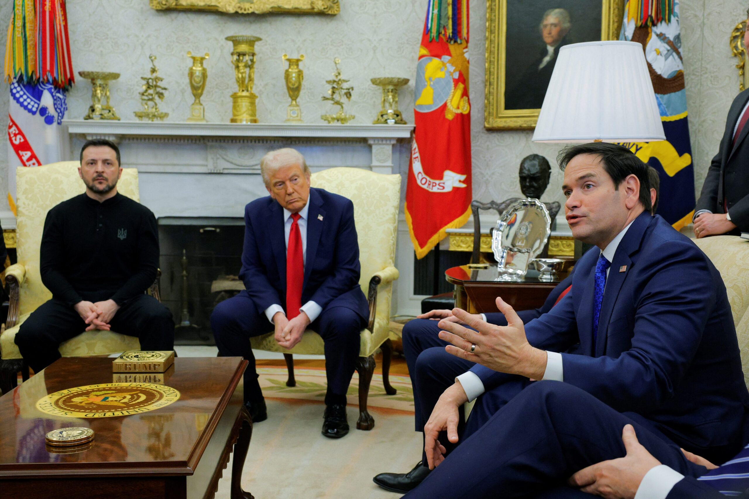 Marco Rubio, Volodymyr Zelenskyy, Donald Trump, JD Vance, Saturday Night Live, SNL, Oval Office, White House, Ukraine, Ukrainian President, US Secretary of State, international relations, political humor, internet reaction, social media, Brian Glenn, Real America's Voice, C-SPAN, Marcello Hernández, James Austin Johnson, Kaitlan Collins, CNN, Fox News, apology, US politics, trending news
