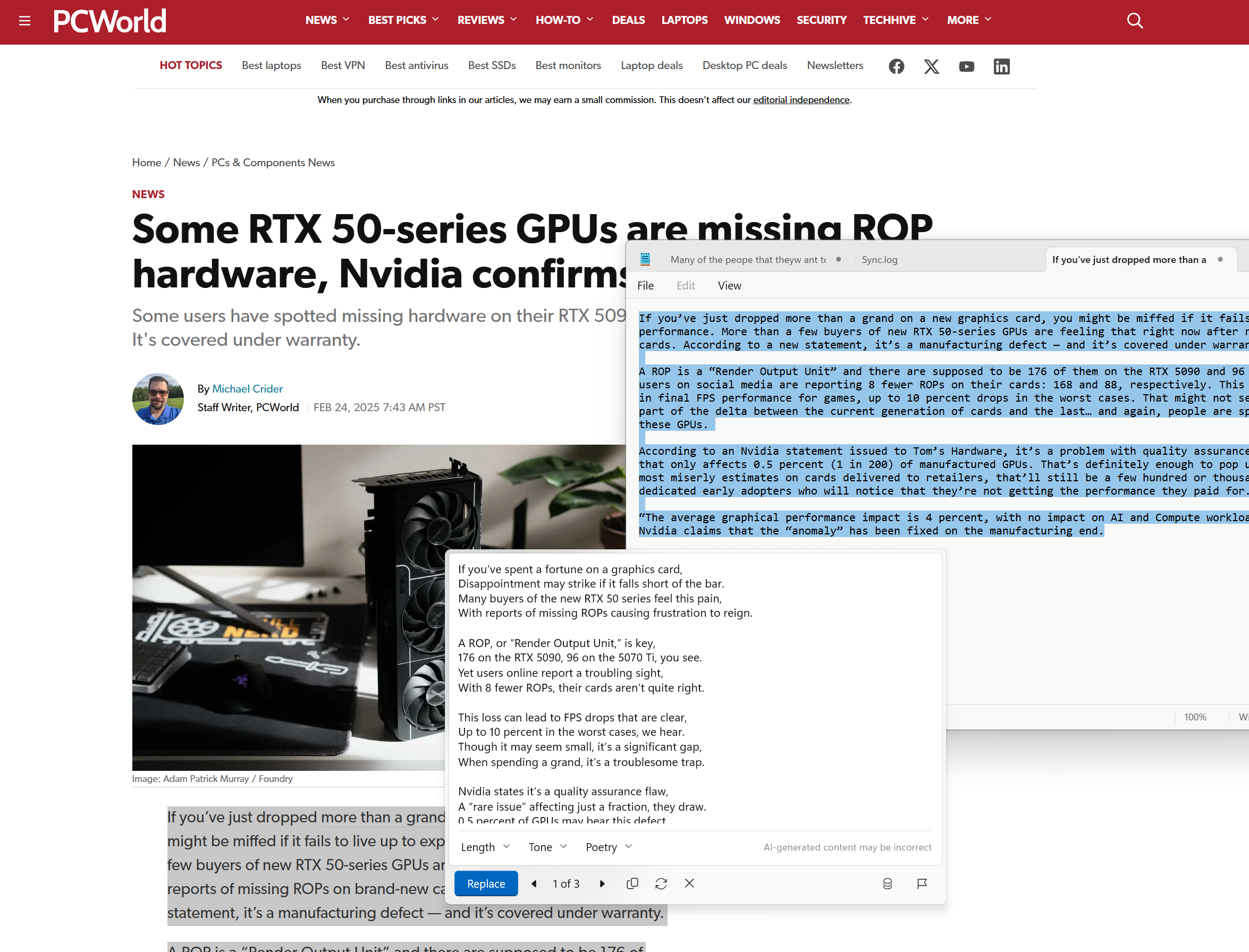 Windows 11, Notepad, AI, Rewrite, Microsoft 365, Yapay Zeka, Metin Düzenleme, Üretkenlik, Microsoft Word, Copilot, ChatGPT, GPU, Nvidia, Haberler, Teknoloji, PCWorld, İnceleme, Özellik, Güncelleme, Windows Latest, Makale, İş Akışı, Deneysel, Bilgisayar