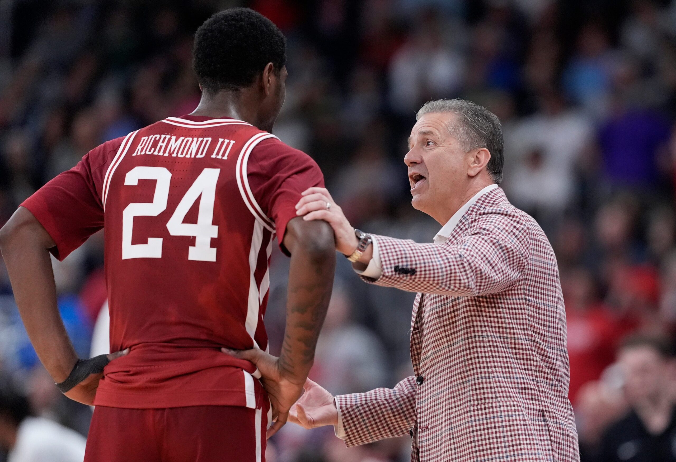 John Calipari, Arkansas Razorbacks, Sweet 16, NCAA Tournament, Purdue Boilermakers, Matt Painter, Amir Khan, McNeese State, Texas Tech Red Raiders, Grant McCasland, St. Johns Red Storm, RJ Luis Jr., Texas A&M Aggies, Michigan Wolverines, Roddy Gayle, Wade Taylor IV, college basketball, March Madness.