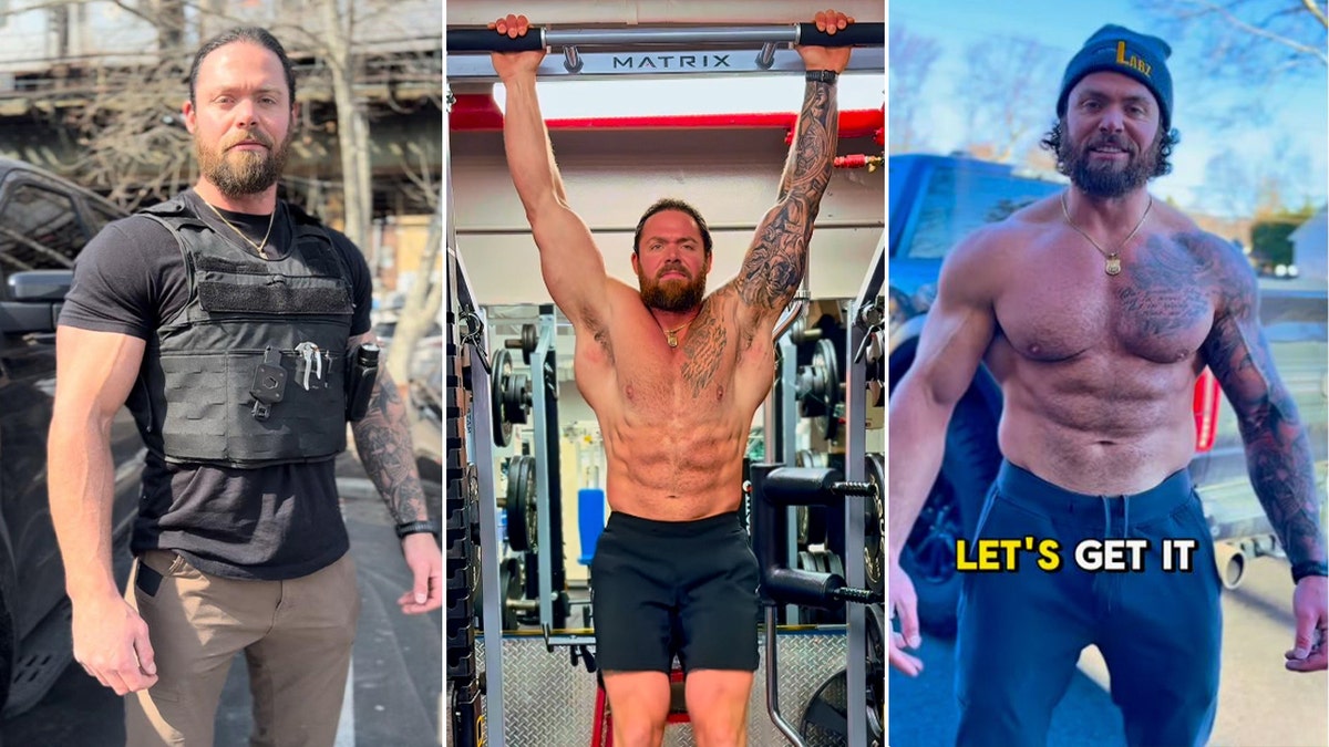 NYPD dedektifi, Eddie Barrett, 50Cal, sosyal medya fitness fenomeni, polis memurları için egzersiz, polis fitness standartları, hibrit antrenman, ağırlık kaldırma, kardiyo, motivasyon, sabah rutini, buz banyosu, aile ve iş dengesi, polislik kariyeri, sağlık haberleri, Fox News Sağlık, polis teşviki, polis alımı, fiziksel uygunluk, yetenekli suçlular, tutuklama birimi, polis üniforması, New Jersey polis memuru, polis rozeti, ek besinler işi.