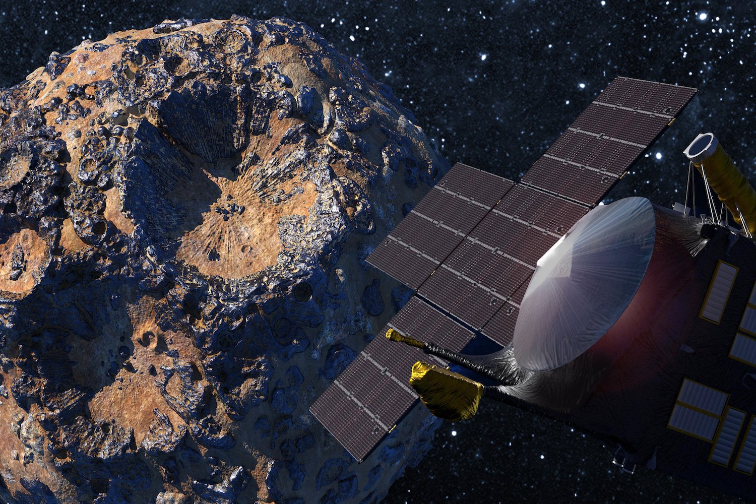 Uzay aracı, Psyche, asteroid, NASA, yakıt basıncı, iticiler, güneş elektrikli itki sistemi, misyon, yolculuk, Dünya'nın kökeni, asteroit kuşağı, Mars, yörünge, planetezimal, uçuş yazılımı, fırlatma, gecikme, mühendisler, sorun giderme
