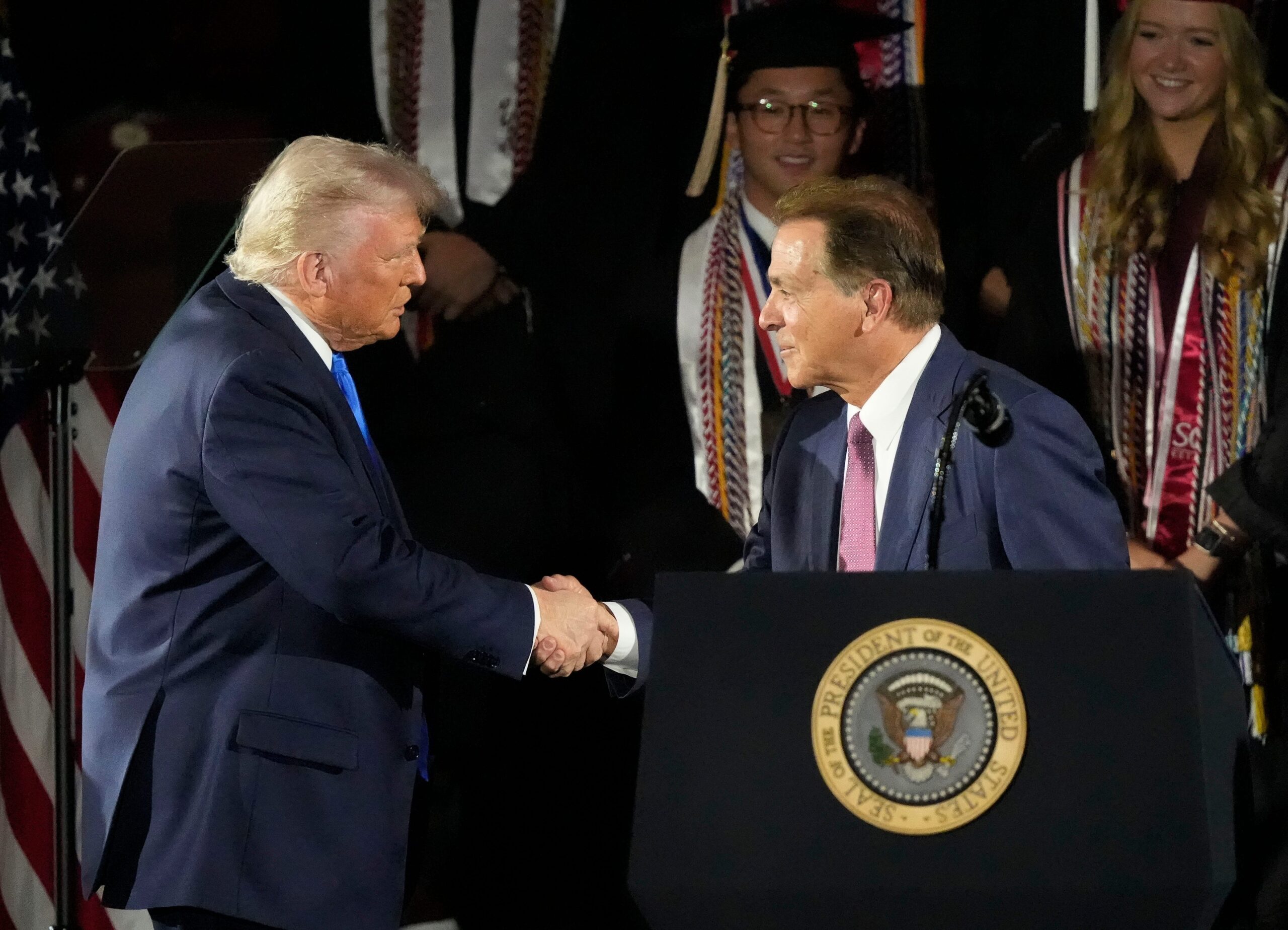 Donald Trump, Nick Saban, NCAA, NIL, college athletes, executive order, antitrust, college sports, legislation, athlete compensation, name image likeness, Tommy Tuberville, Richard Blumenthal, Steve Berman, Jim Harbaugh, college football