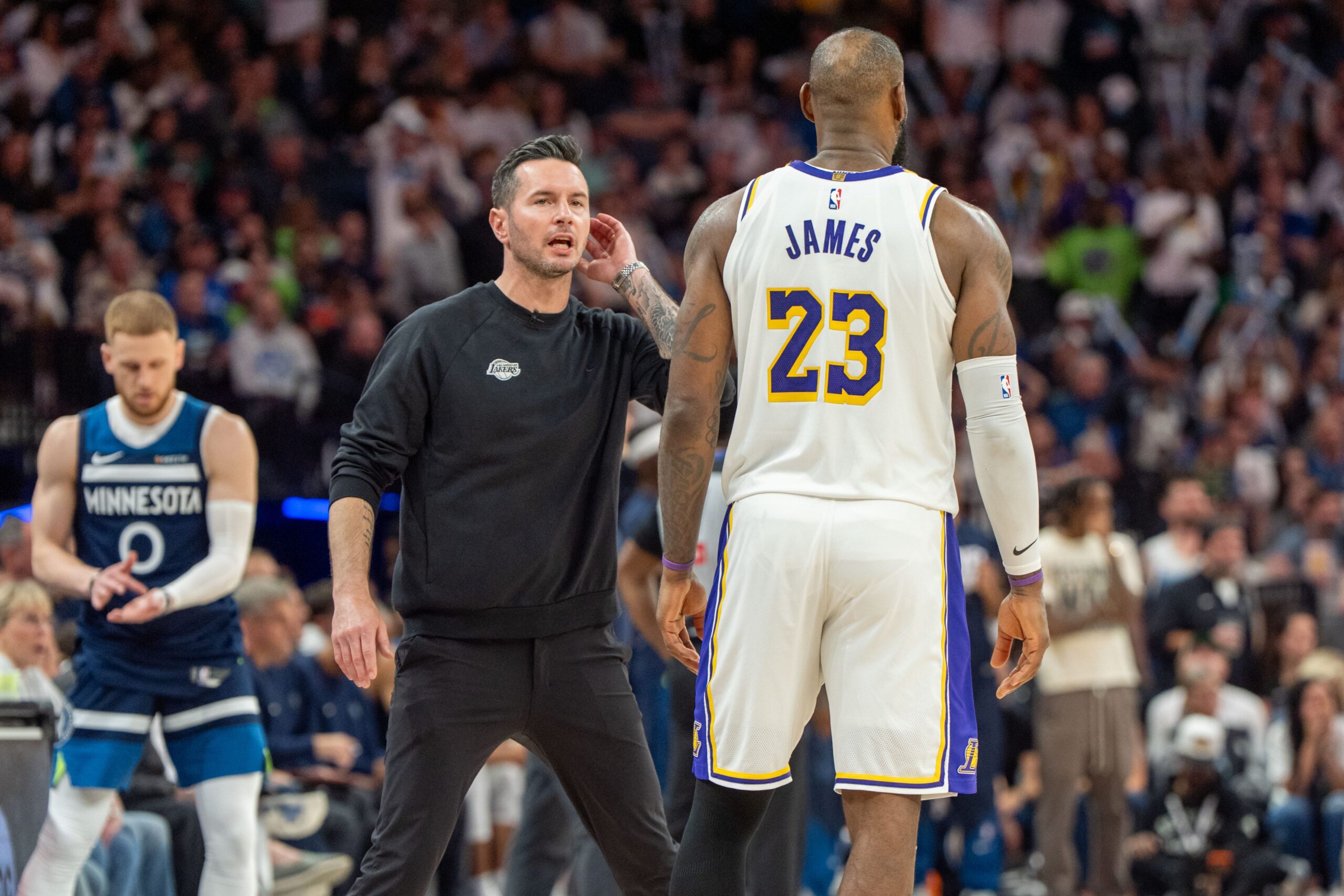 LeBron James, Luka Doncic, Los Angeles Lakers, JJ Redick, Minnesota Timberwolves, NBA Playoffs, Rob Pelinka, Anthony Davis, Trade, Draft Picks, Free Agency, Roster, Roster Analysis, Basketball, NBA, Western Conference, Rudy Gobert, Anthony Edwards, Roster Improvement
