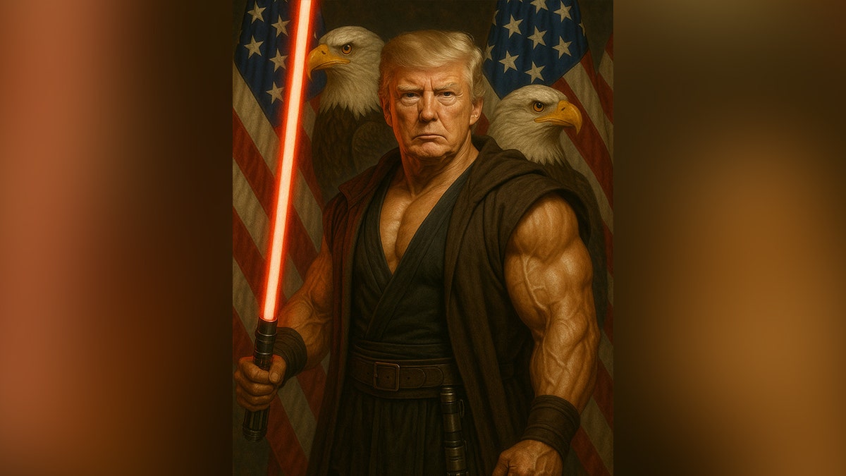 Donald Trump, Star Wars Day, May the Fourth, AI-generated image, lightsaber, radical left, White House, social media, Darth Vader, Sith Lords, U.S. Army Pacific, red lightsaber, political reactions, nerd criticism
