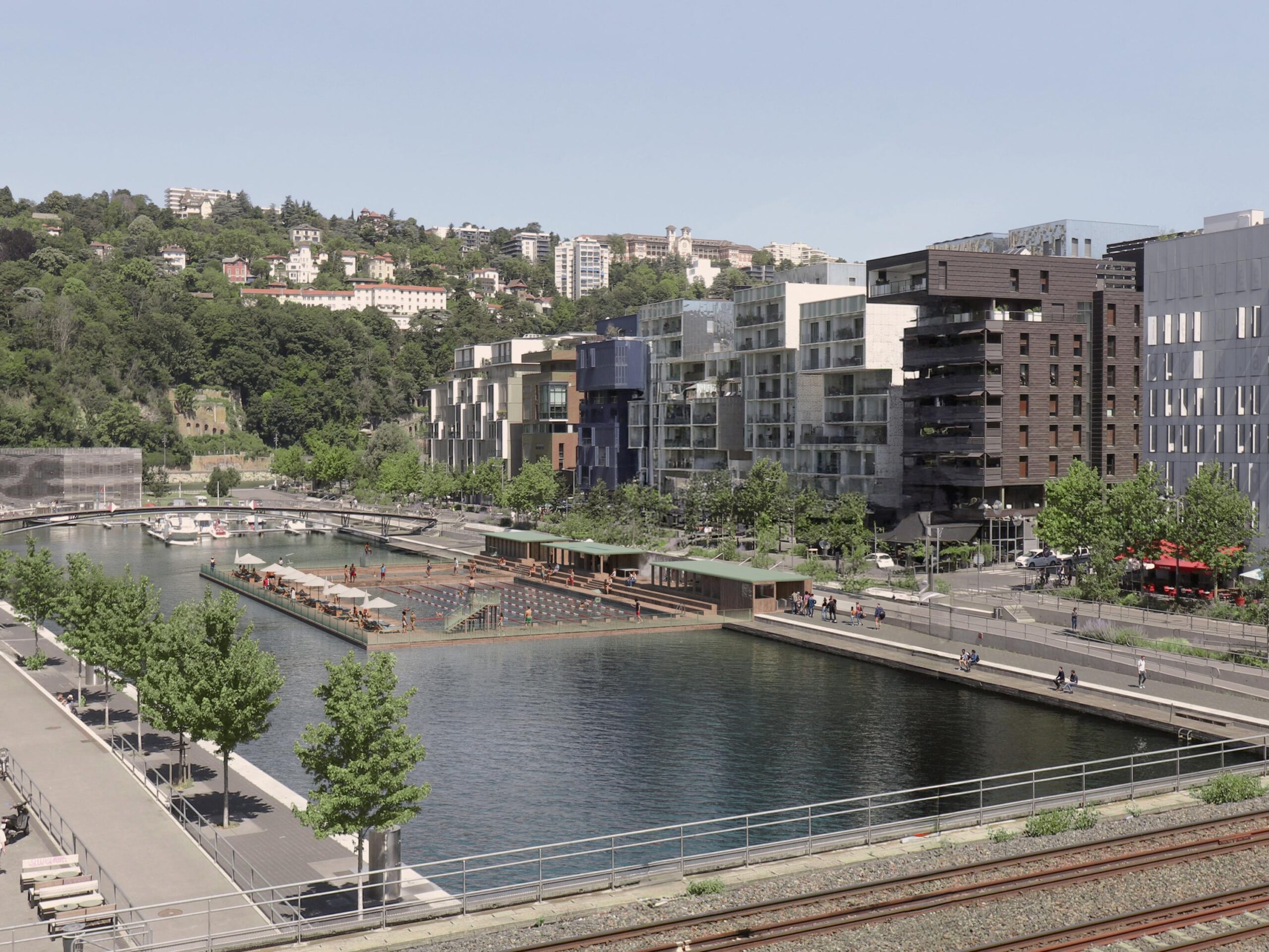 Lyon, Rhône Nehri, Saône Nehri, yüzme, nehirde yüzme, Confluence, yüzme havuzu, Ourcq Kanalı, Paris, yaz, cankurtaran, su kalitesi, Agence Régionale de Santé, test alanı, site seçimi, erişilebilirlik, kıyı derinliği, bütçe, metropol, Lyon şehri, yüzme planı, 2027, doğal yüzme, şehir plancılığı
