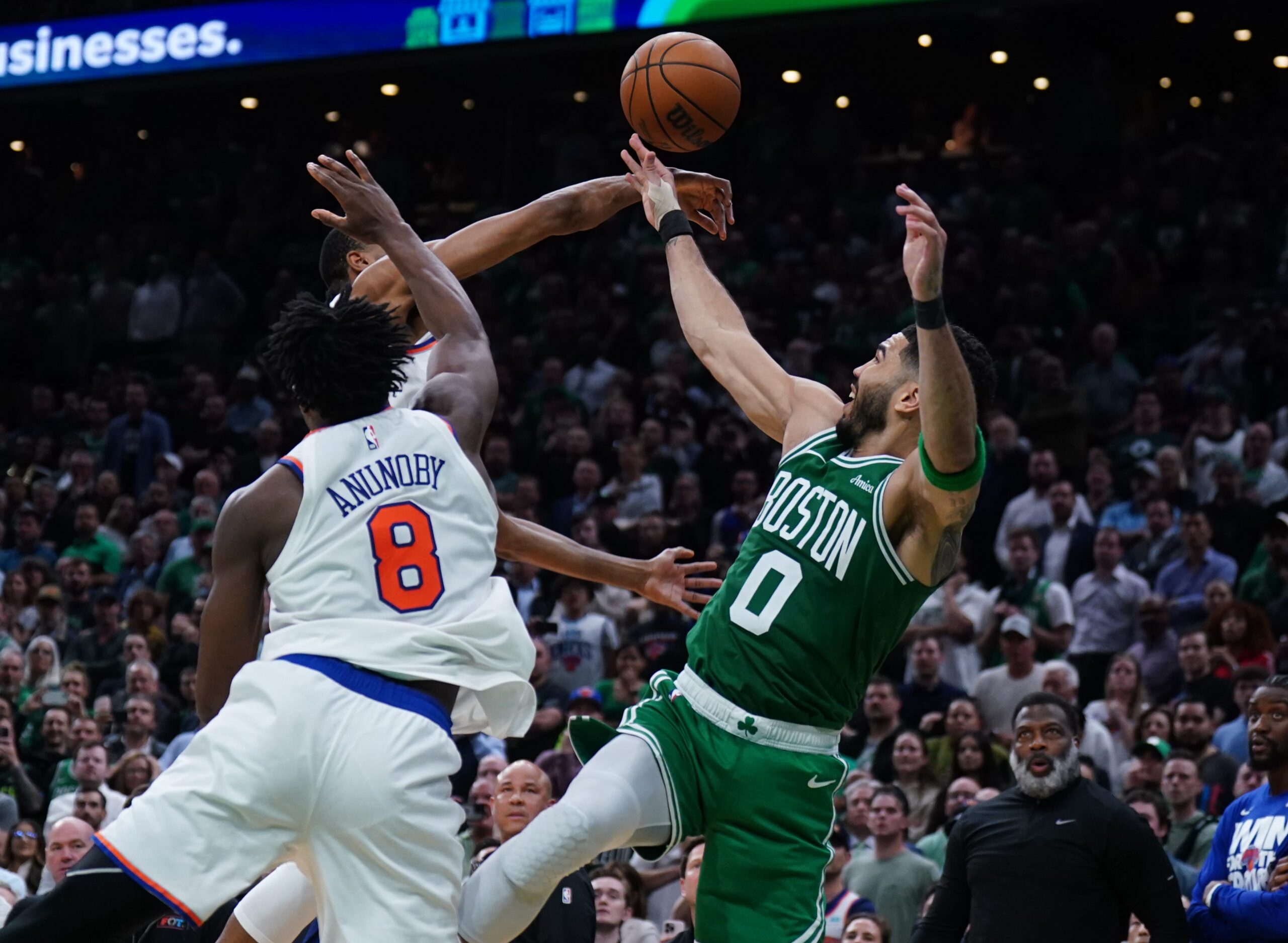 Boston Celtics, New York Knicks, NBA Playoffs, Mikal Bridges, Kristaps Porziņģis, Comeback, Fourth Quarter, Game 2, Eastern Conference Semifinals, TD Garden, Madison Square Garden, Basketball, Analysis, Recap, Series Lead, Clutch Performance, Shooting Slump, Game Analysis, Sports News
