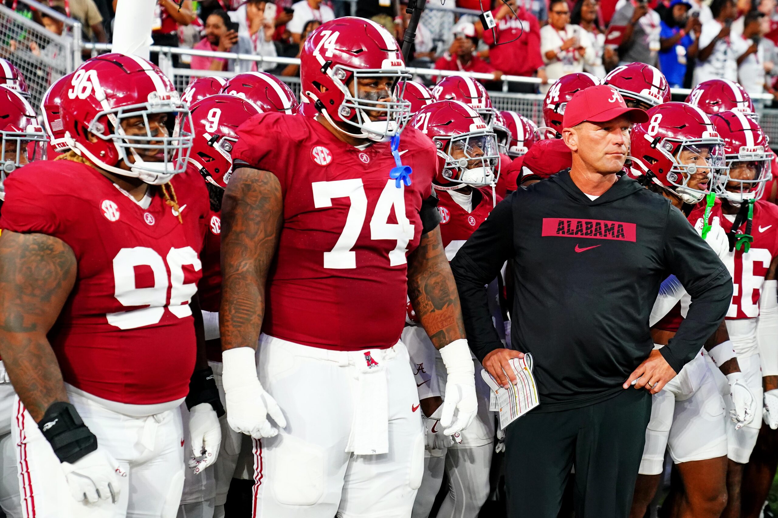 Alabama, Kalen DeBoer, Nick Saban, SEC, college football, Ryan Grubb, Ty Simpson, Jalen Milroe, Germie Bernard, Ryan Williams, Isaiah Horton, transfer portal, quarterback, wide receiver, defensive back, recruiting, championship expectations, coaching, Alabama football, Crimson Tide, NCAA football, SEC football, sports interview, football analysis
