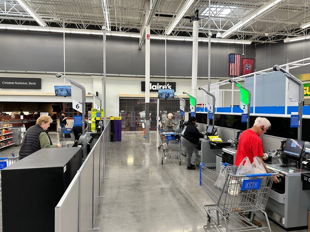 Kendi kendine ödeme, market, perakende, hırsızlık, daralma, envanter kaybı, hedef, dolar genel, beş altında, walmart, sam'in kulübü, tarama ve git, yapay zeka, müşteri deneyimi, betty lin-fisher, abd bugün