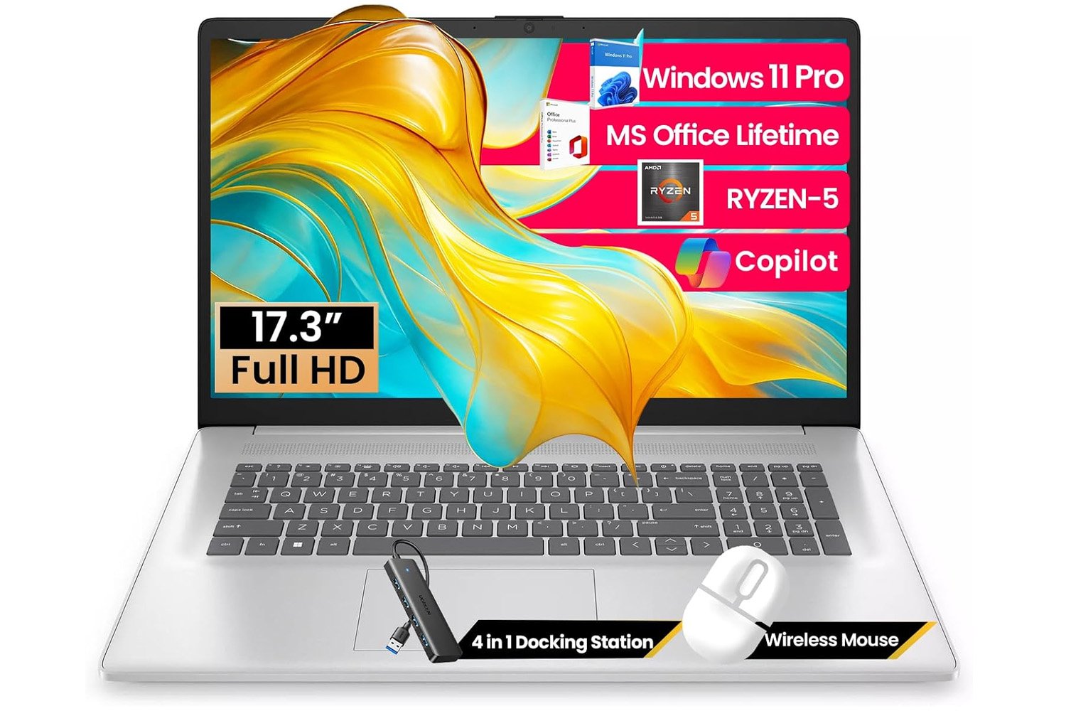 dizüstü bilgisayar, HP, 17.3 inç, Ryzen 5, 64GB RAM, 2TB SSD, Amazon, indirim, kampanya, ucuz, performans, öğrenci, profesyonel, Windows 11 Pro, Microsoft Office Pro, kablosuz fare, docking station
